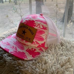 Neon pink and white hat